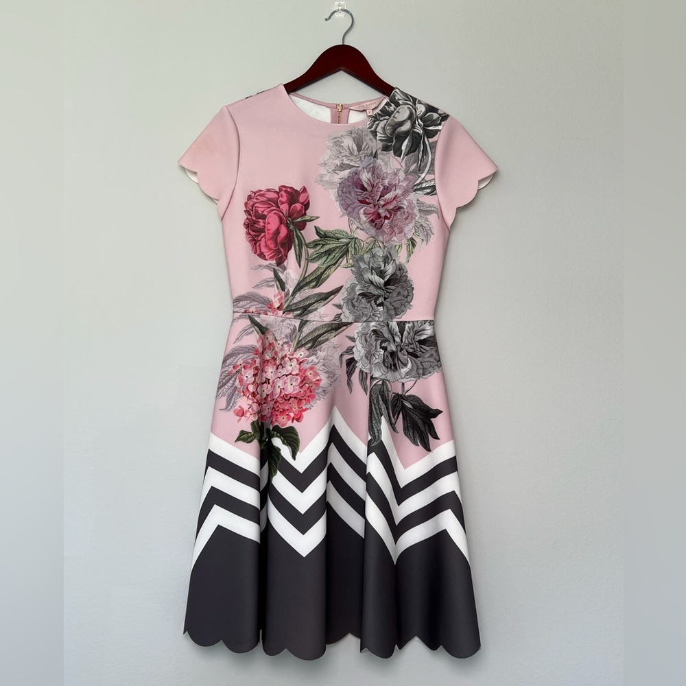 Barely Worn Ted Baker Pink Floral Skater Dress